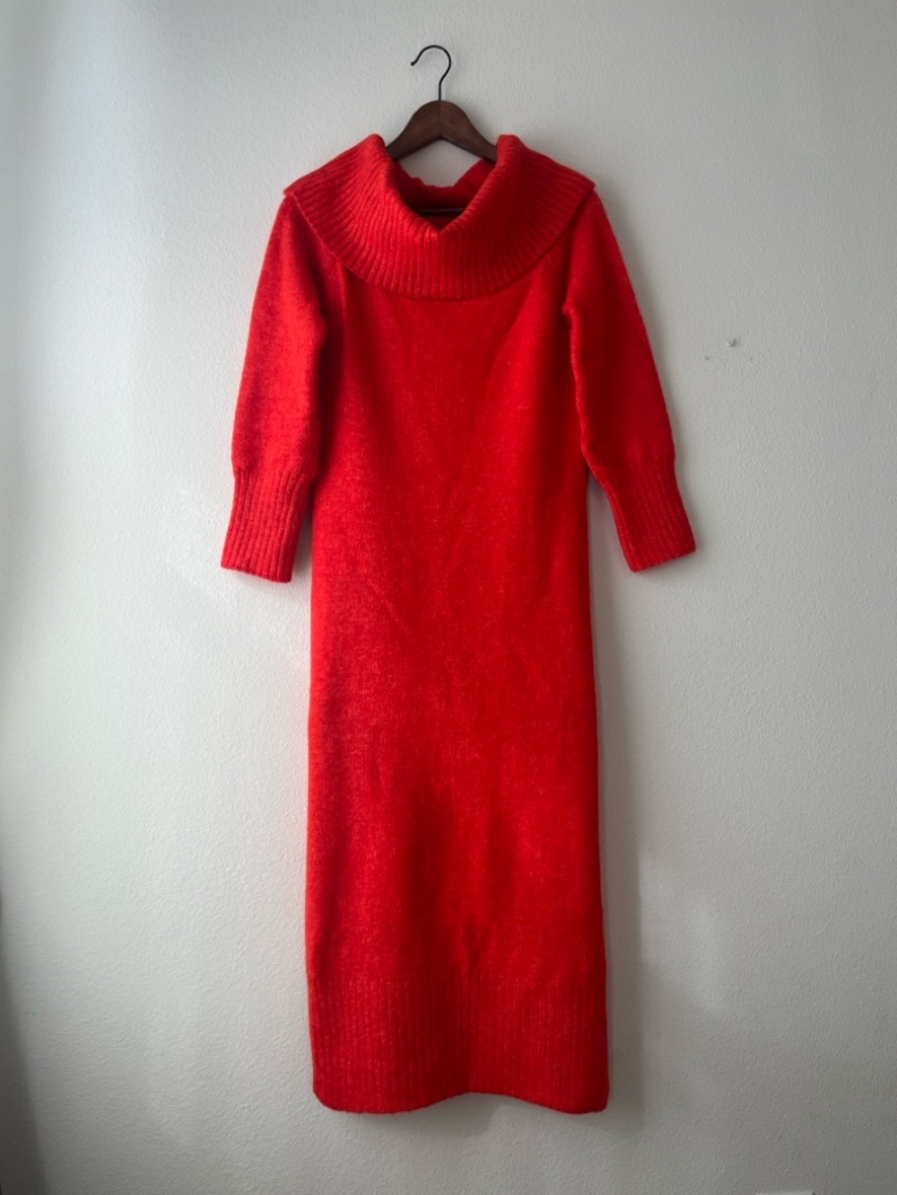 Anthropologie Off-Shoulder Foldover Sweater Dress in Cherry